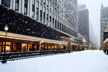 Fototapeta premium Day of white christmas view of urban city, Generative AI