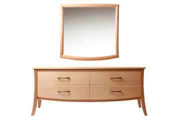 Wood Dresser and Mirror Isolated on Transparent Background. Ai