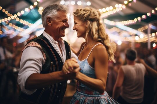 Older couple dancing at Octoberfest.