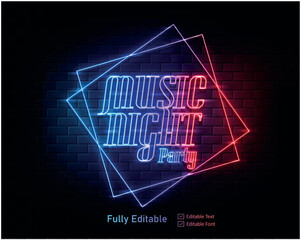 Music night party neon club logo sign editable text font