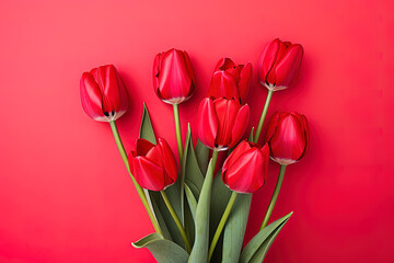 Beautiful red tulips isolated on a red background