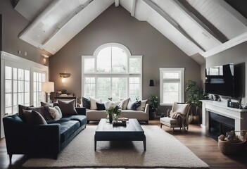 Obraz na płótnie Canvas Traditional home interior design of modern living room with vaulted ceiling
