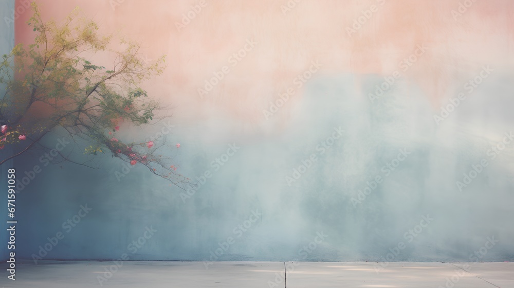 Poster painting of light reflection on wall with branch. watercolor pastel colors aesthetic minimalism back