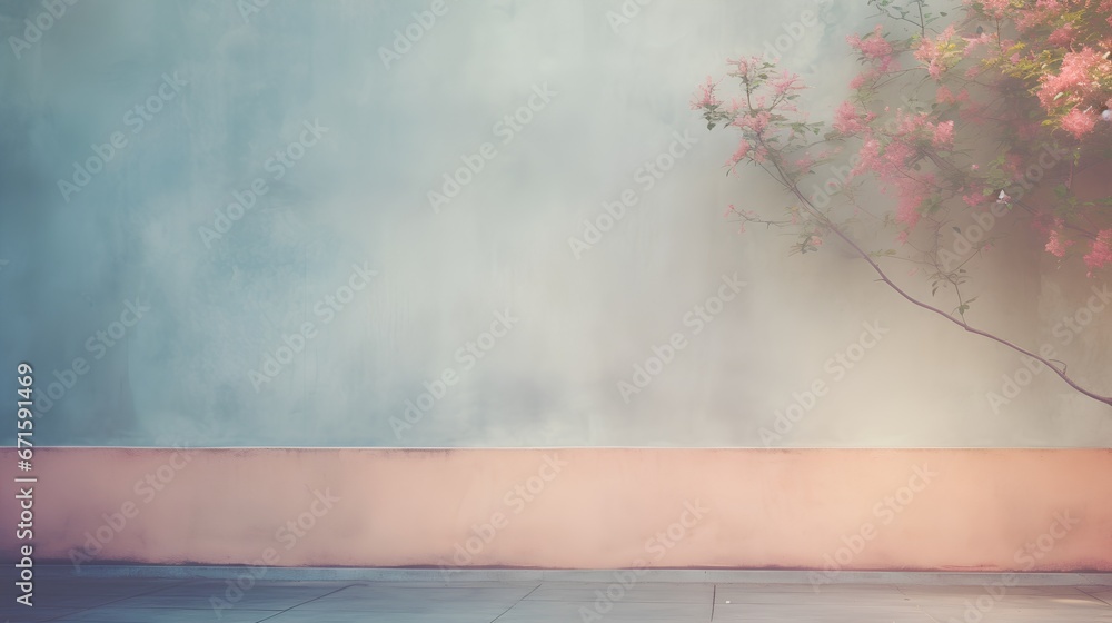 Poster painting of light reflection on wall with branch. watercolor pastel colors aesthetic minimalism back