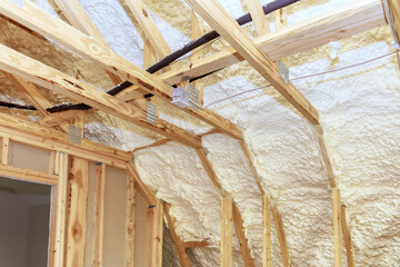 This is spray foam wall that being used as thermal hydro insulation in new home being constructed