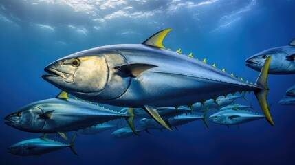 Obraz premium Large group of Yellowfin tuna. 