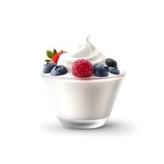 a glass cup with whipped cream and berries
