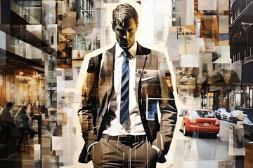 Confident Businessman in the Modern Urban Landscape: Success and Innovation - obrazy, fototapety, plakaty
