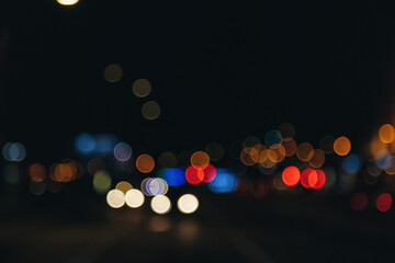 Urban view on Hong Kong city night highway with cars and street lamps blurred light, wallpaper....