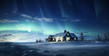 Santa's abode, nestled in the heart of the North Pole. From a distant perspective