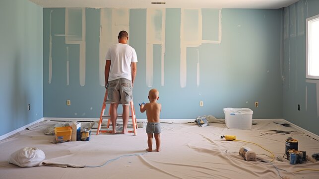 Painting the playroom with Baby on the back
