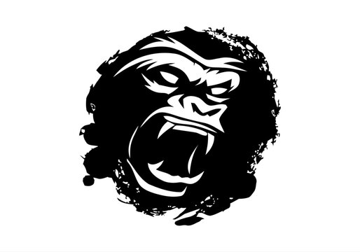 angry, animal, ape, boss, bow tie, cigar, cigarette, club, fitness, gaming, gorilla, gorilla head, gym, icon, illustration, King Kong, logo, mascot, monkey, muscle, pipe, power, silverback, smoke,