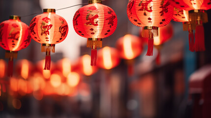 Chinese lanterns in the street of the old town in the evening