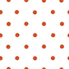 Watercolor seamless pattern with orange dots. Isolated on white background. Hand drawn clipart. Perfect for card, fabric, tags, invitation, printing, wrapping.