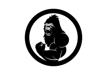 angry, animal, ape, boss, bow tie, cigar, cigarette, club, fitness, gaming, gorilla, gorilla head, gym, icon, illustration, King Kong, logo, mascot, monkey, muscle, pipe, power, silverback, smoke,