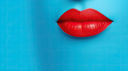 Red lipstick on blue background
