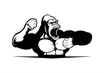 angry, animal, ape, boss, bow tie, cigar, cigarette, club, fitness, gaming, gorilla, gorilla head, gym, icon, illustration, King Kong, logo, mascot, monkey, muscle, pipe, power, silverback, smoke, © meer