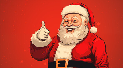 Cheerful Santa Claus on a red background.