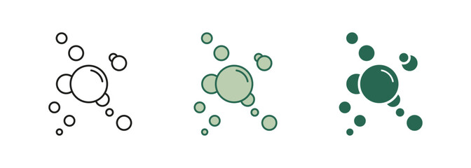 Soda, Soap, Foam, Fizzy Drink, Champagne Black and Color Symbol Collection. Fizz Water Bubble Line and Silhouette Icon Set. Oxygen, Air, Underwater Pictogram. Isolated Vector Illustration