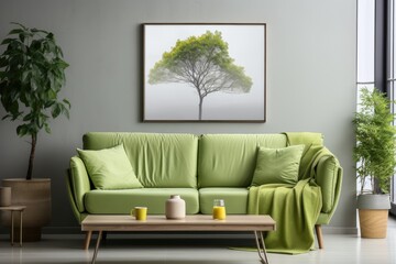 green sofa and white wall in modern living room professional photography