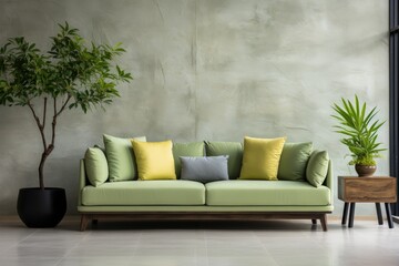 green sofa and white wall in modern living room professional photography