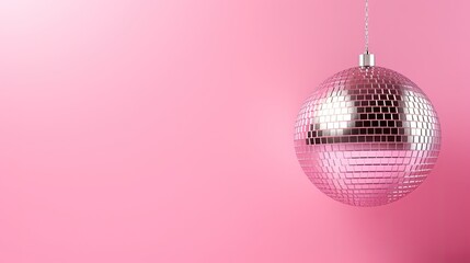 Silver Disco ball on pastel pink Viva Magenta Color of The Year 2023 background
