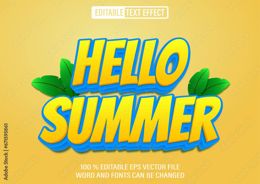 Poster hello summer editable text effect 3d style template