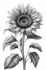 Sunflower Flower Sketch Coloring Page - Exquisite Botanical Art with Delicate Petals