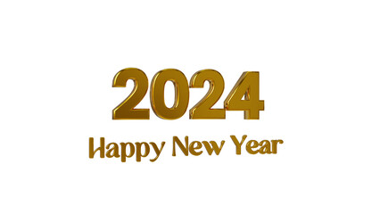 Happy new year 2024, golden text 3d, 3d render