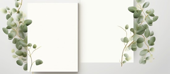 Eucalyptus twigs on wedding invitation card both sides
