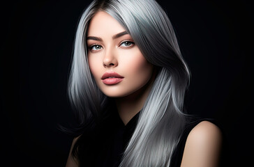 Fototapeta premium Portrait of a girl with silver hair on a dark background