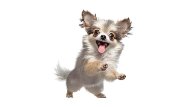 play happy pomeranian dog isolated on transparent background cutout