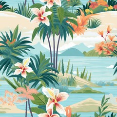 Fototapeta na wymiar Tropical Paradise Getaway Pattern