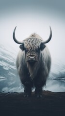 black yak foggy background - obrazy, fototapety, plakaty