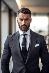 Fototapeta premium businessman wearing a tailored suit blurry office background