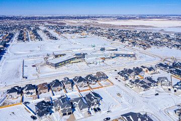 Fototapeta na wymiar Aerial footage of Evergreen, Saskatoon