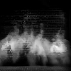 A spotlight shines on the smoke and brick wall, Black and white, abstract background