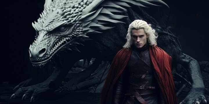 a man with black dragon close up portrait, fiction fantasy theme, Generative Ai