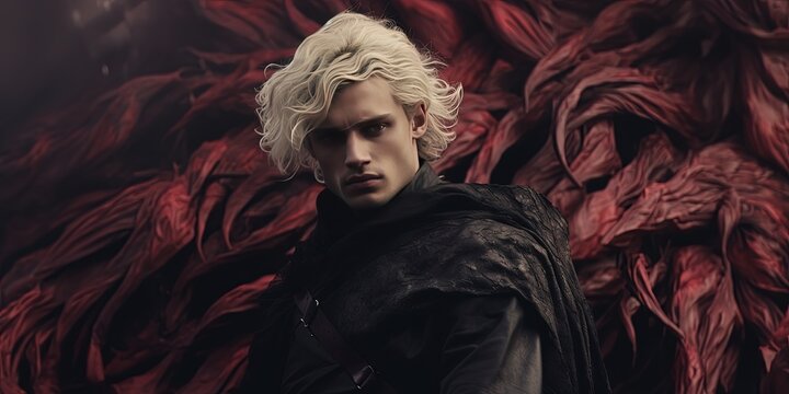 a man with red dragon close up portrait, fiction fantasy theme, Generative Ai
