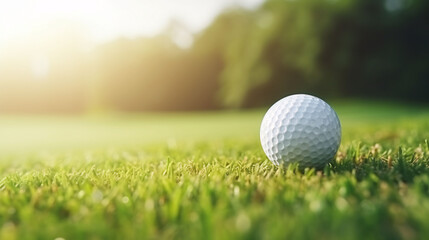 Obraz premium Golf ball with sunrise background.