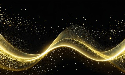 Digital gold particles wave and light abstract background 