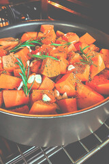 Healthy eating. Organic pumpkin baked with rosemary and garlic