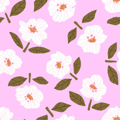 Tossed simple flowers background, floral seamless pattern