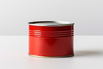 Metal can of tomato paste on white surface. Generative AI