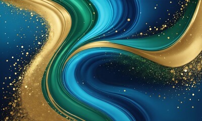 Abstract magic blue background with golden sparkles. 