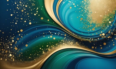 Abstract magic blue background with golden sparkles. 