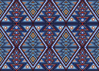 Decorations blue ethnic pattern illustration, Geometric native design for textile fabric, carpet, clothing, curtain, wallpaper, clothing, wrapping, Batik, vector illustration