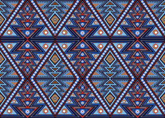 Decorations blue ethnic pattern illustration, Geometric native design for textile fabric, carpet, clothing, curtain, wallpaper, clothing, wrapping, Batik, vector illustration