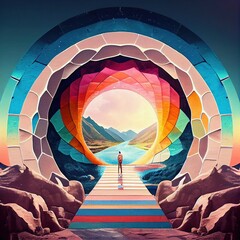 Abstract psychedelic neon cartoon of dream world background graffiti art