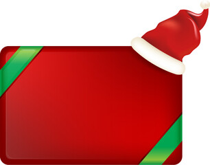 Obraz premium Blank red christmas banner with button and santa hat isolated on white background. Vector horizontal Christmas greeting card, poster and label design template. Christmas social media post template